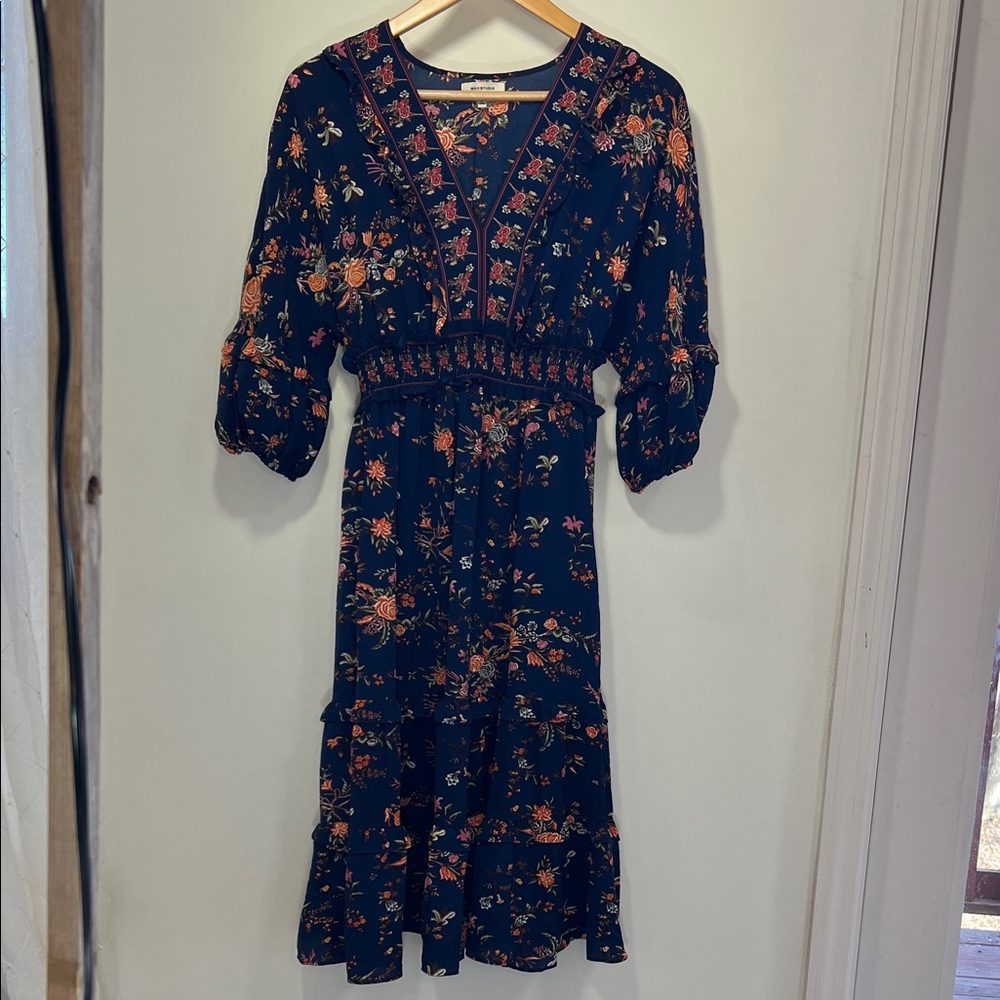Max Studio Dark Blue Floral Midi Dress